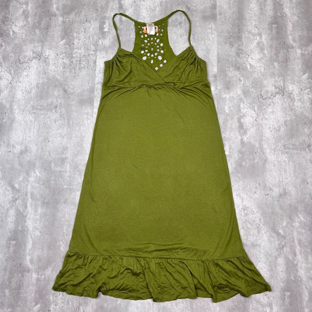 Vintage Mudd Dress Womens Medium‎ Green Rayon Racerback Ruffled Tank Y2K